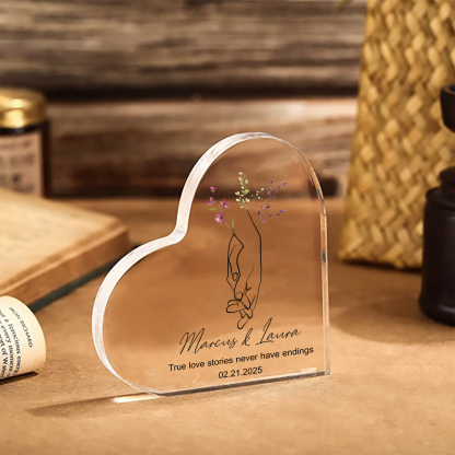 Personalised Heart-Shaped Acrylic Ornament Holding Hands Customised 2 Names 1 Date 1 Text Valentines Day Gift for Him