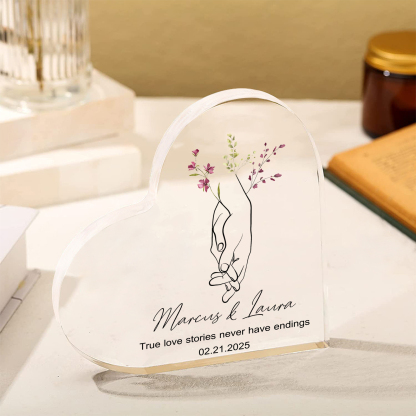 Personalised Heart-Shaped Acrylic Ornament Holding Hands Customised 2 Names 1 Date 1 Text Valentines Day Gift for Him