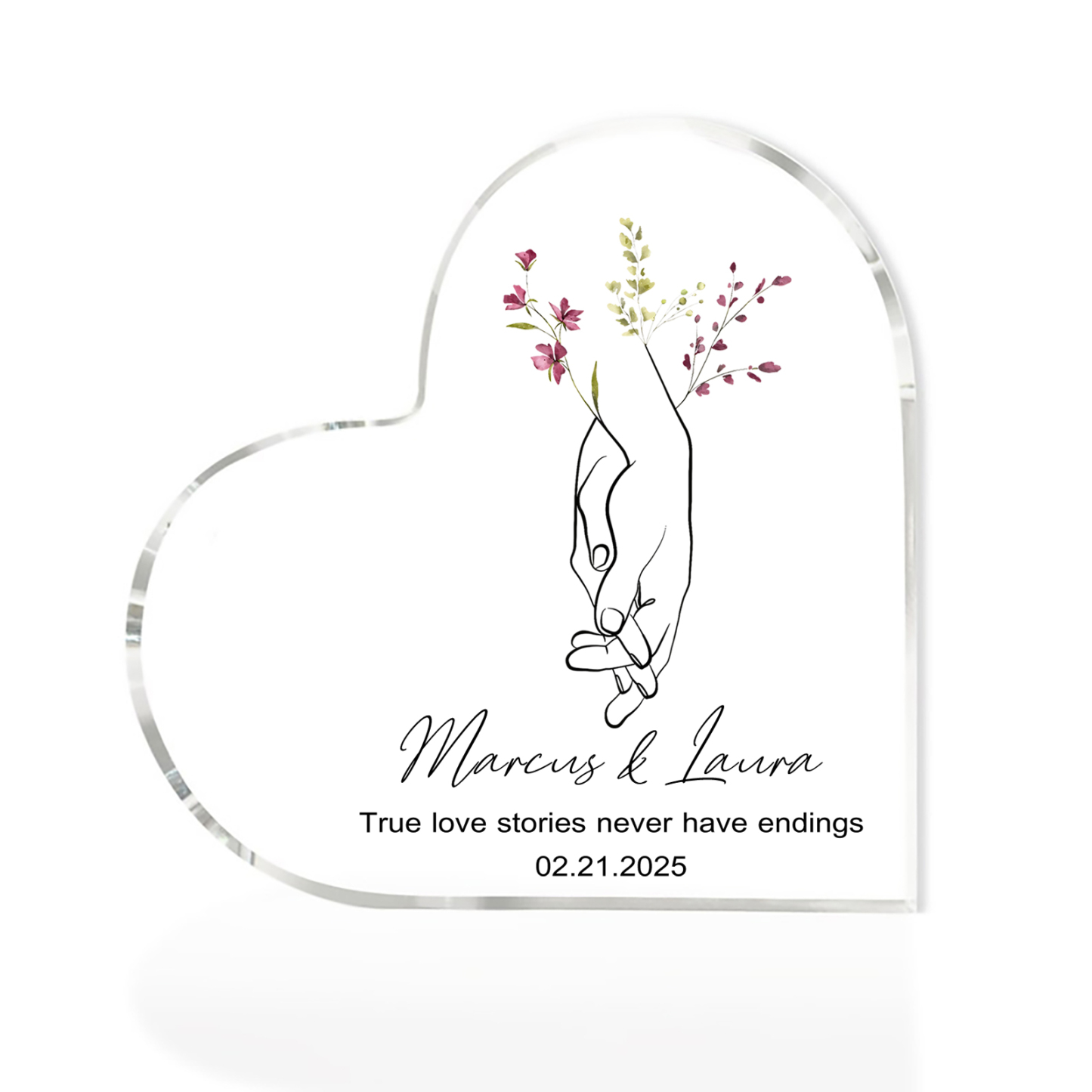 Personalised Heart-Shaped Acrylic Ornament Holding Hands Customised 2 Names 1 Date 1 Text Valentines Day Gift for Him
