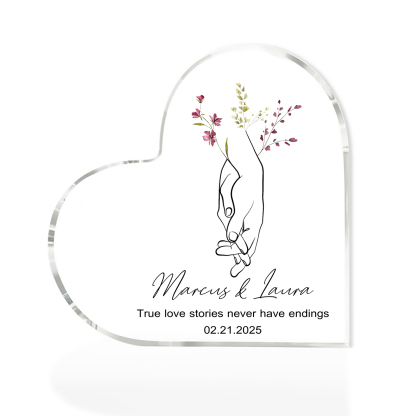 Personalised Heart-Shaped Acrylic Ornament Holding Hands Customised 2 Names 1 Date 1 Text Valentines Day Gift for Him