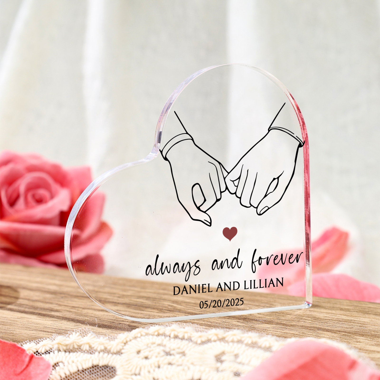 Personalised Heart-Shaped Acrylic Ornament Always and Forever Pinky Promise Valentine’s Day Gift for Him