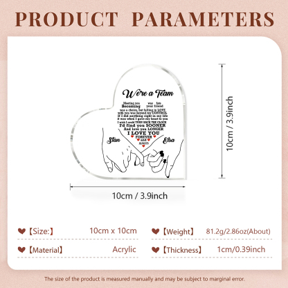 Personalised Heart Acrylic Plaque We're a Team Valentine's Day Customised 2 Names Home DecorationGift for Him