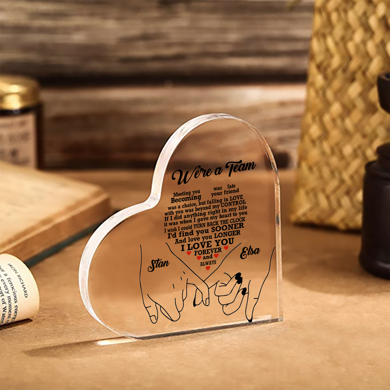 Personalised Heart Acrylic Plaque We're a Team Valentine's Day Customised 2 Names Home DecorationGift for Him