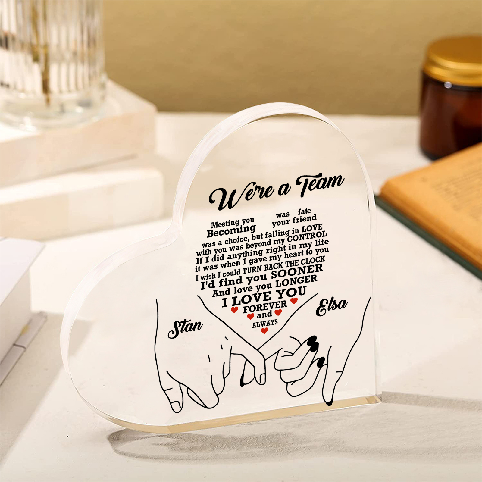 Personalised Heart Acrylic Plaque We're a Team Valentine's Day Customised 2 Names Home DecorationGift for Him
