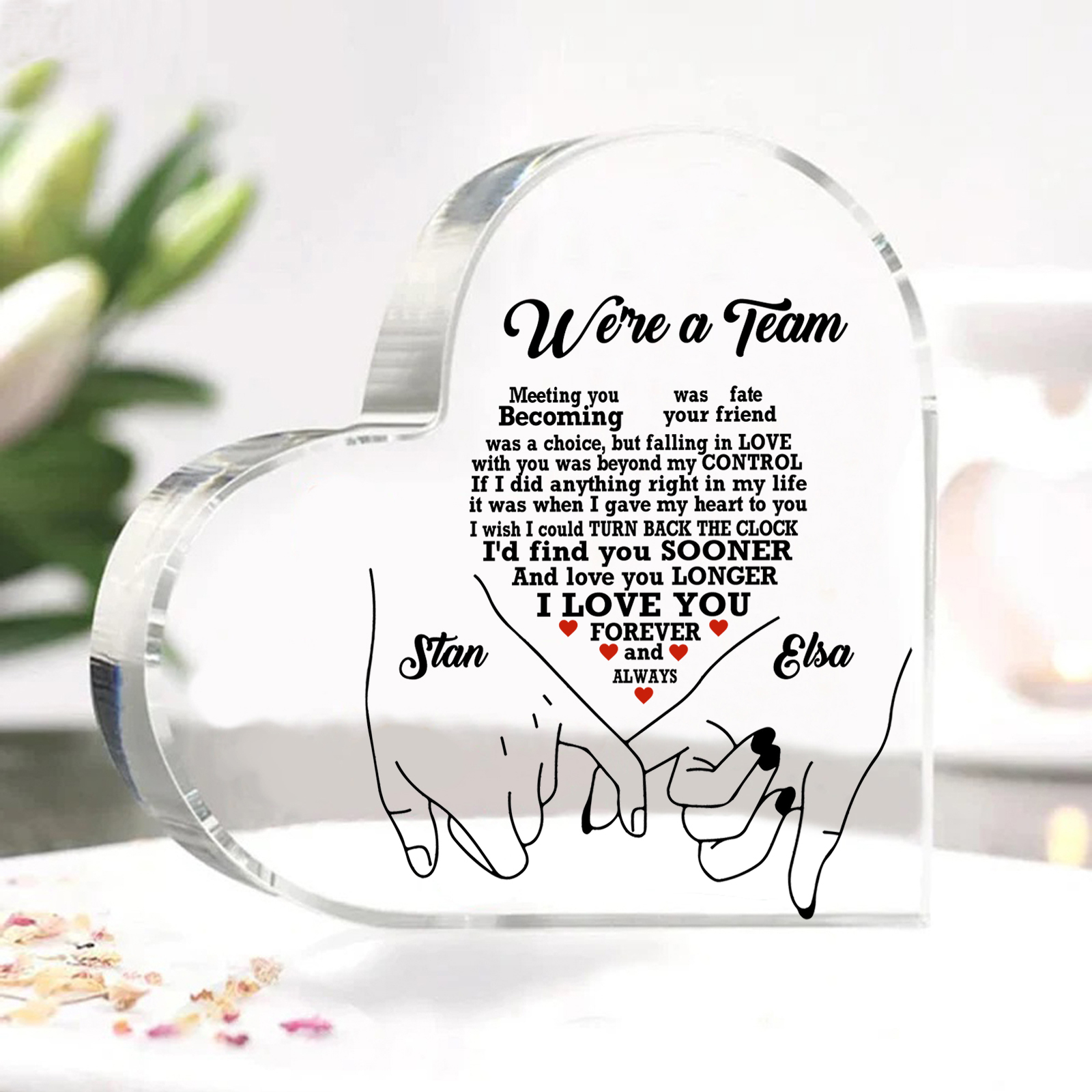 Personalised Heart Acrylic Plaque We're a Team Valentine's Day Customised 2 Names Home DecorationGift for Him