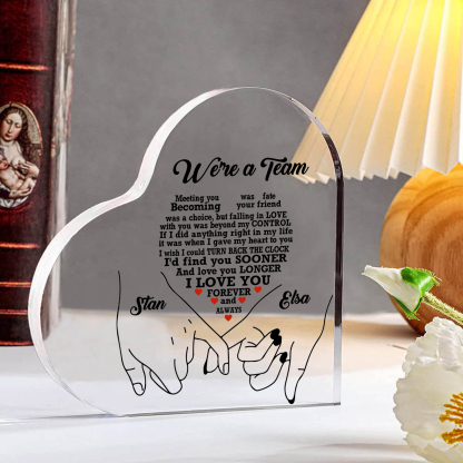 Personalised Heart Acrylic Plaque We're a Team Valentine's Day Customised 2 Names Home DecorationGift for Him