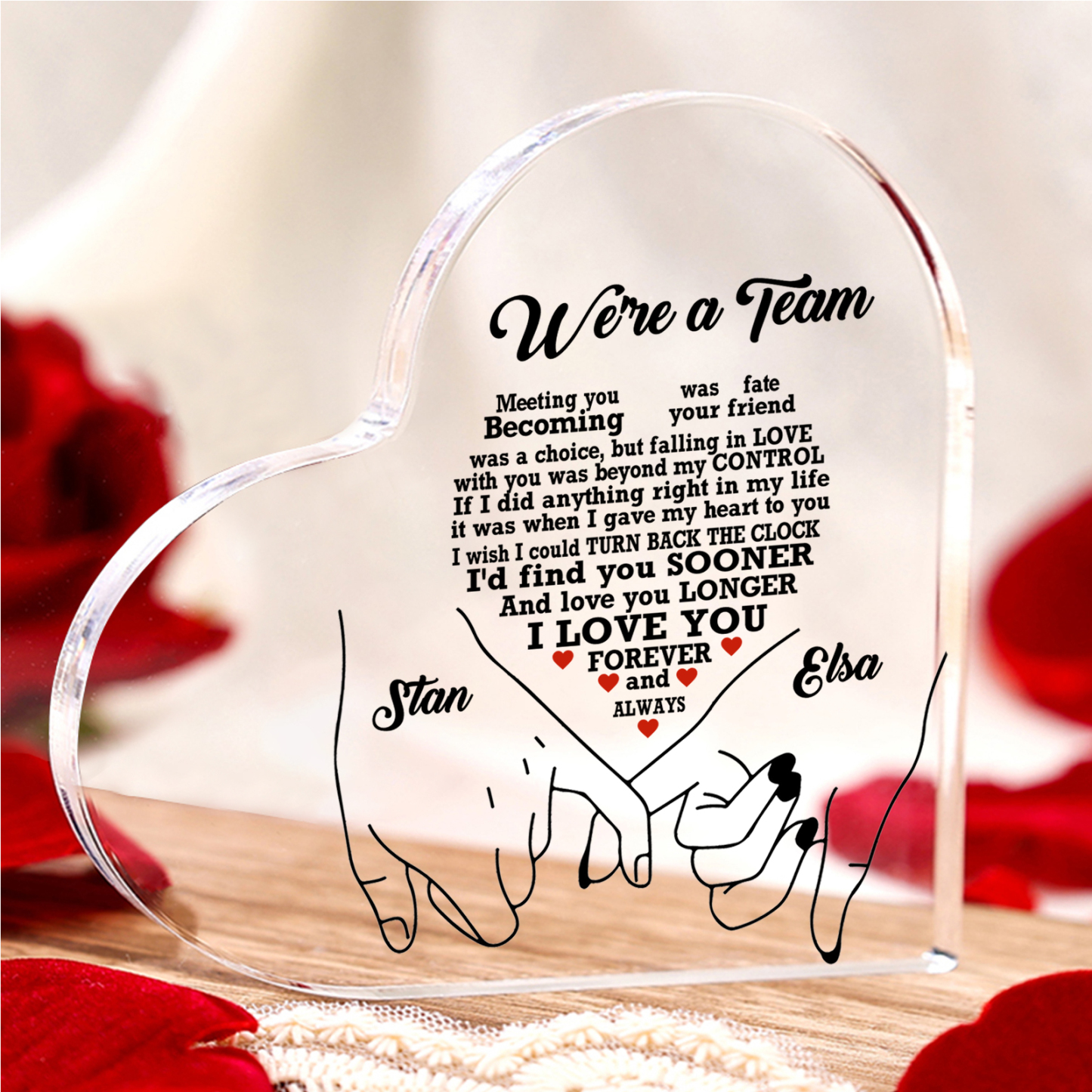 Personalised Heart Acrylic Plaque We're a Team Valentine's Day Customised 2 Names Home DecorationGift for Him