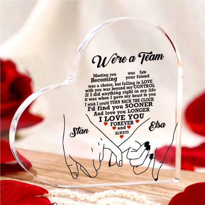 Personalised Heart Acrylic Plaque We're a Team Valentine's Day Customised 2 Names Home DecorationGift for Him