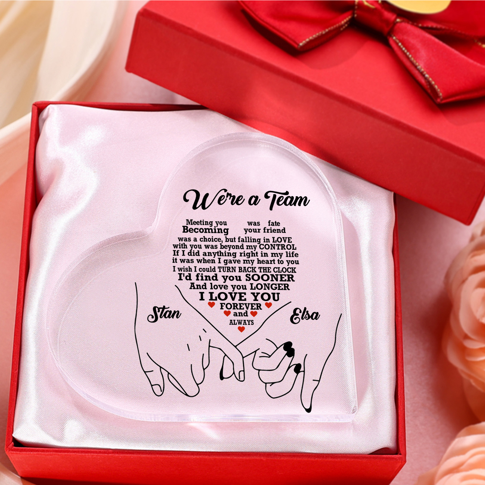 Personalised Heart Acrylic Plaque We're a Team Valentine's Day Customised 2 Names Home DecorationGift for Him