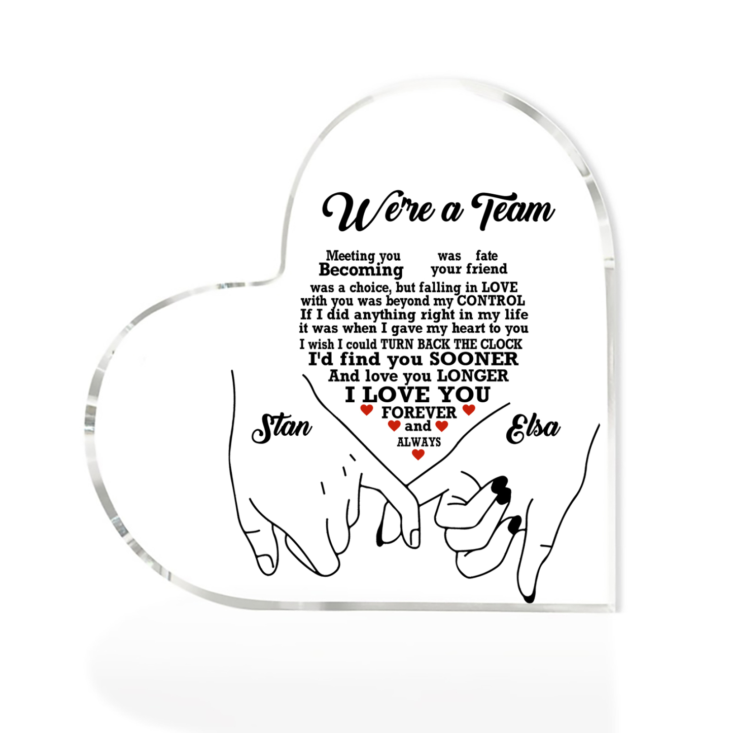 Personalised Heart Acrylic Plaque We're a Team Valentine's Day Customised 2 Names Home DecorationGift for Him