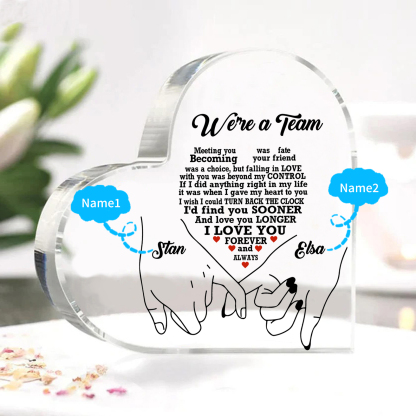 Personalised Heart Acrylic Plaque We're a Team Valentine's Day Customised 2 Names Home DecorationGift for Him
