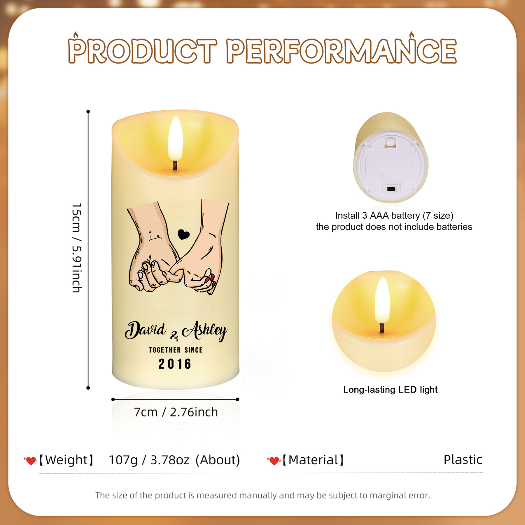 Personalised LED Candle Pinky Promise Together Since Gift for Couple