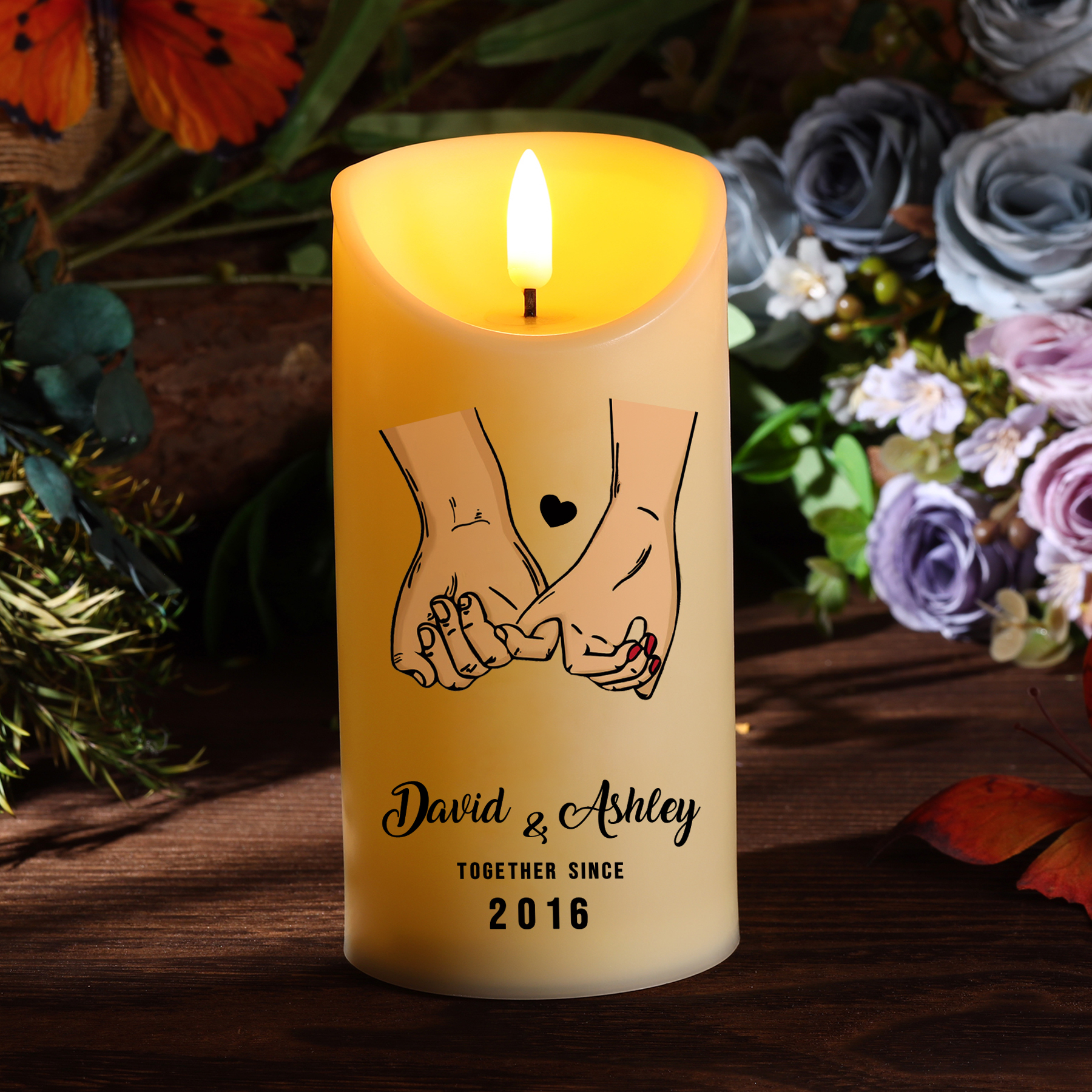 Personalised LED Candle Pinky Promise Together Since Gift for Couple