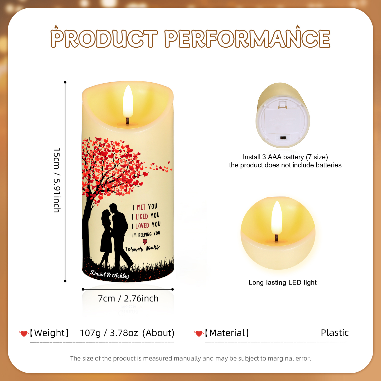 Personalised LED Candle I Met You I Loved You Couple Standing Under the Heart Tree