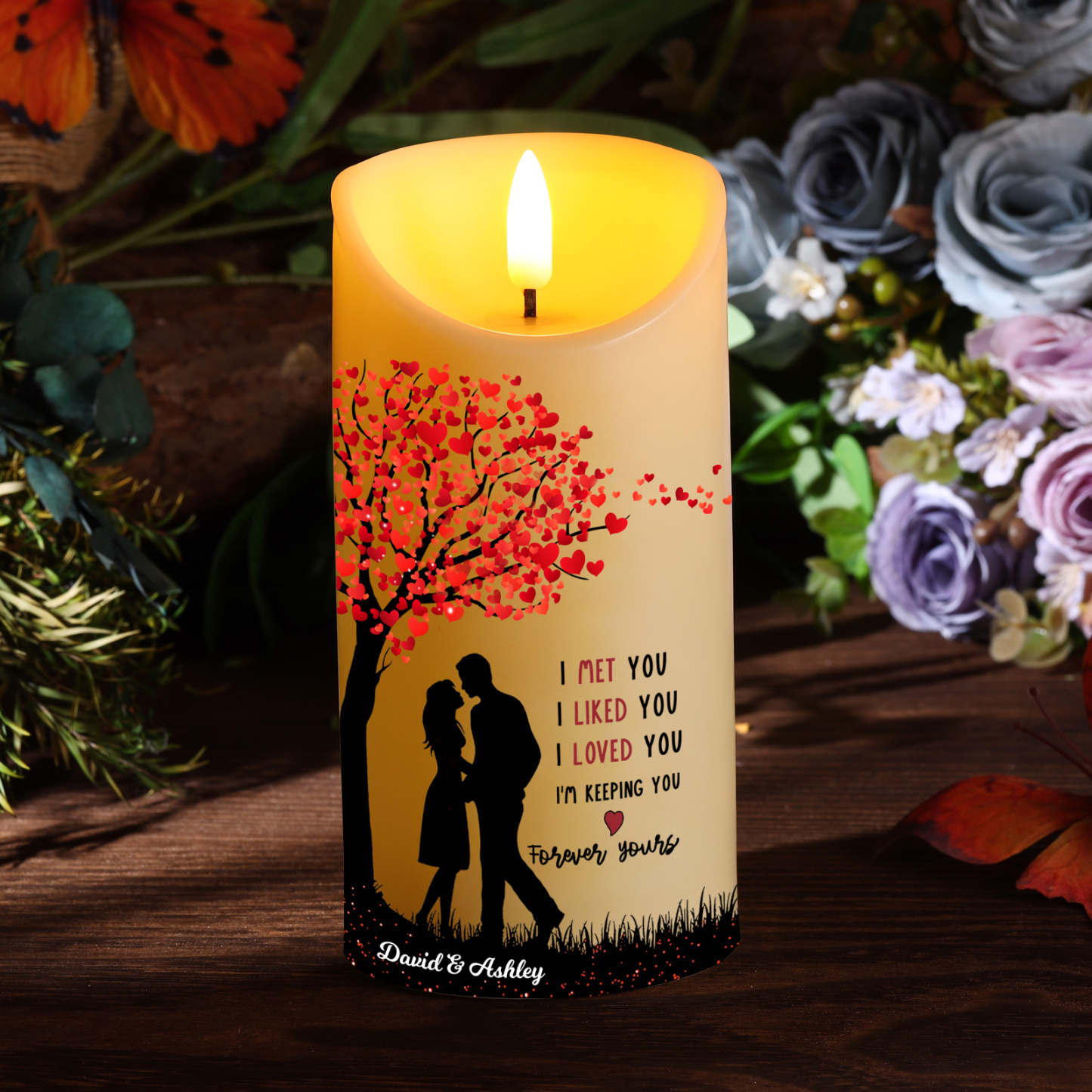 Personalised LED Candle I Met You I Loved You Couple Standing Under the Heart Tree