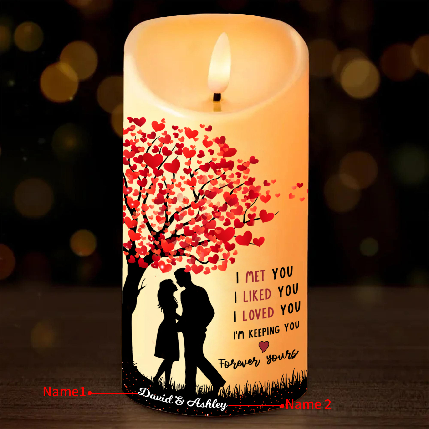 Personalised LED Candle I Met You I Loved You Couple Standing Under the Heart Tree
