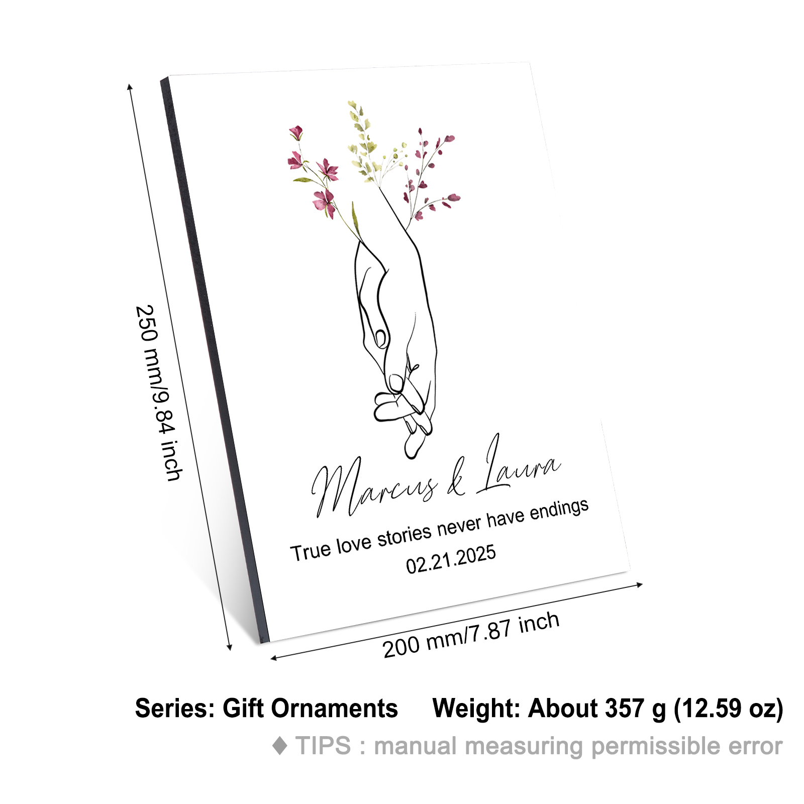 Personalised Wooden Plaque True Love Stories Holding Hands Gift for Couple