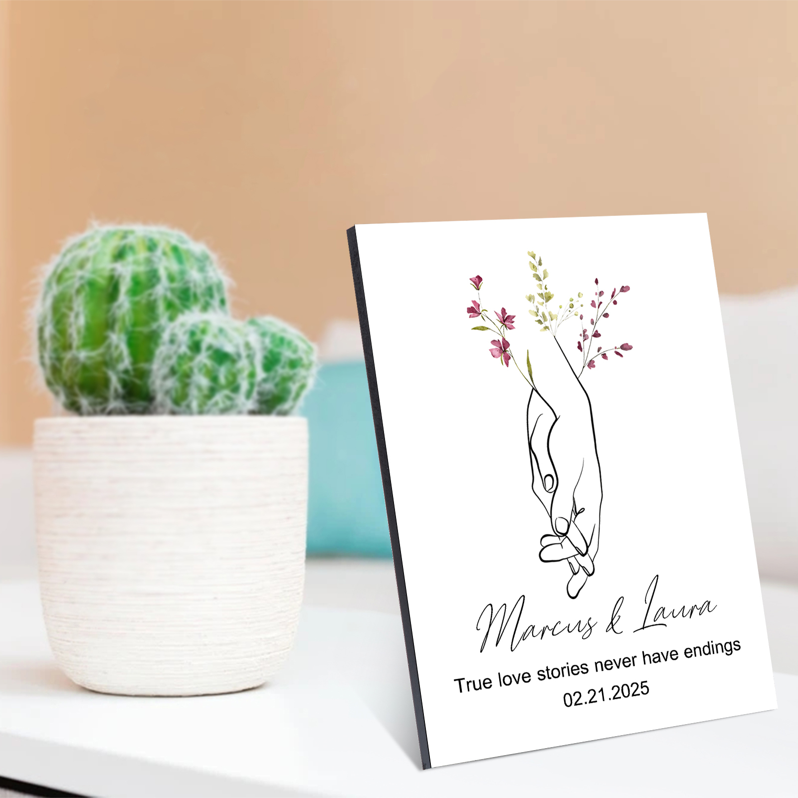 Personalised Wooden Plaque True Love Stories Holding Hands Gift for Couple