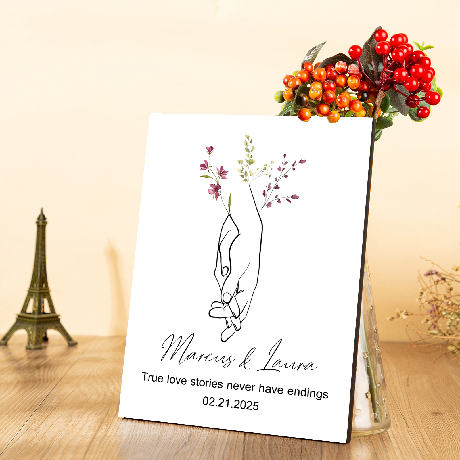 Personalised Wooden Plaque True Love Stories Holding Hands Gift for Couple