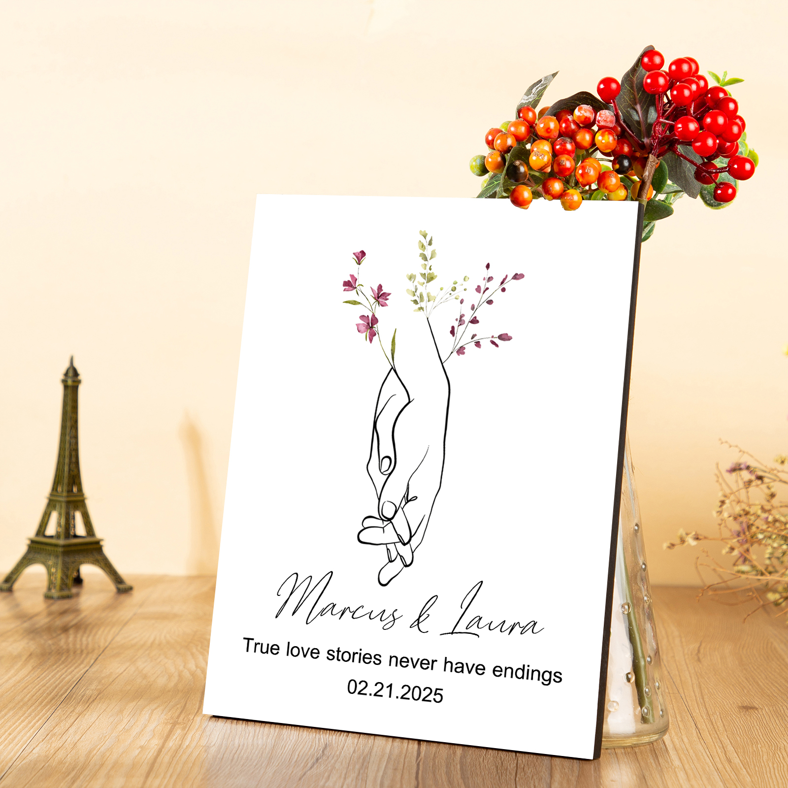 Personalised Wooden Plaque True Love Stories Holding Hands Gift for Couple