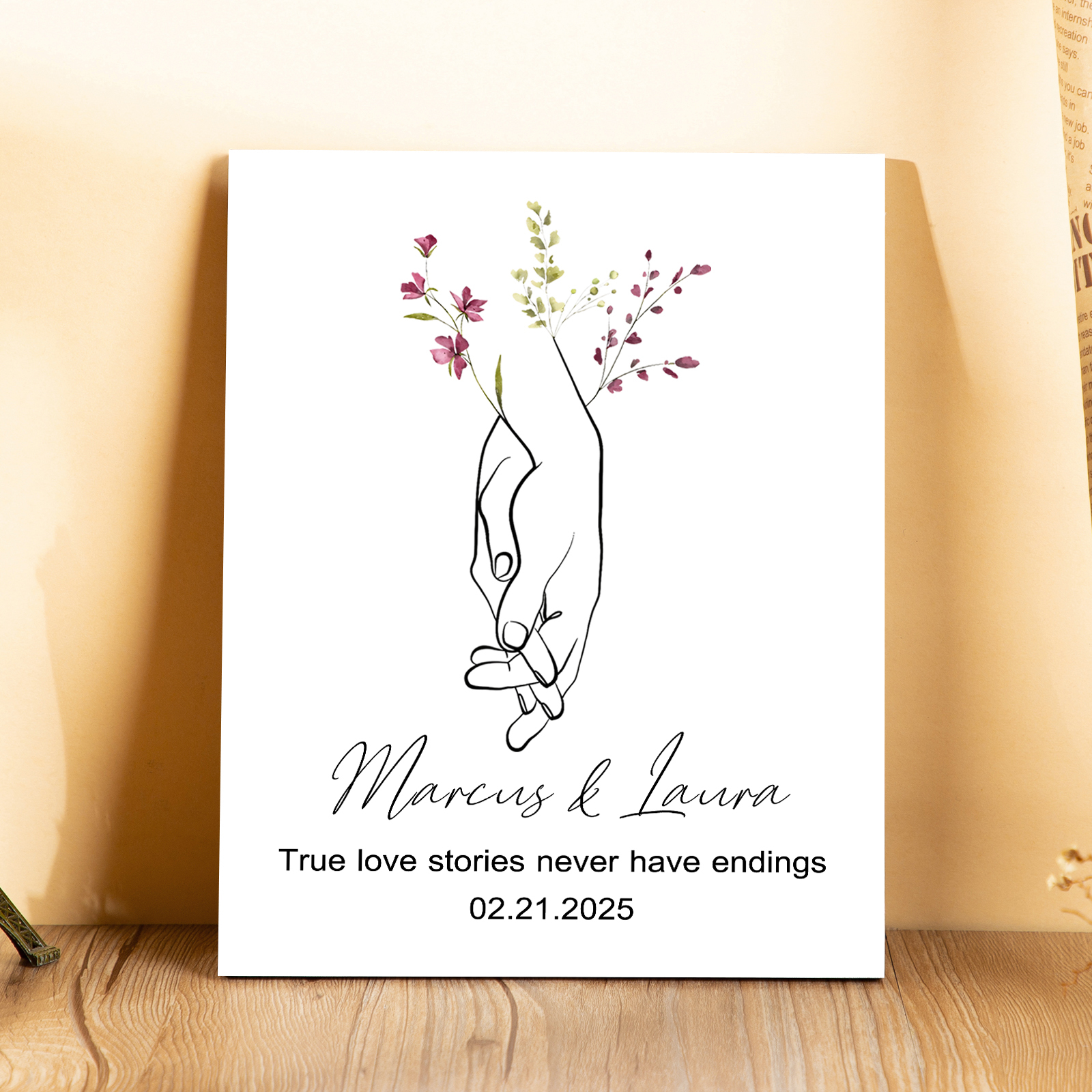 Personalised Wooden Plaque True Love Stories Holding Hands Gift for Couple