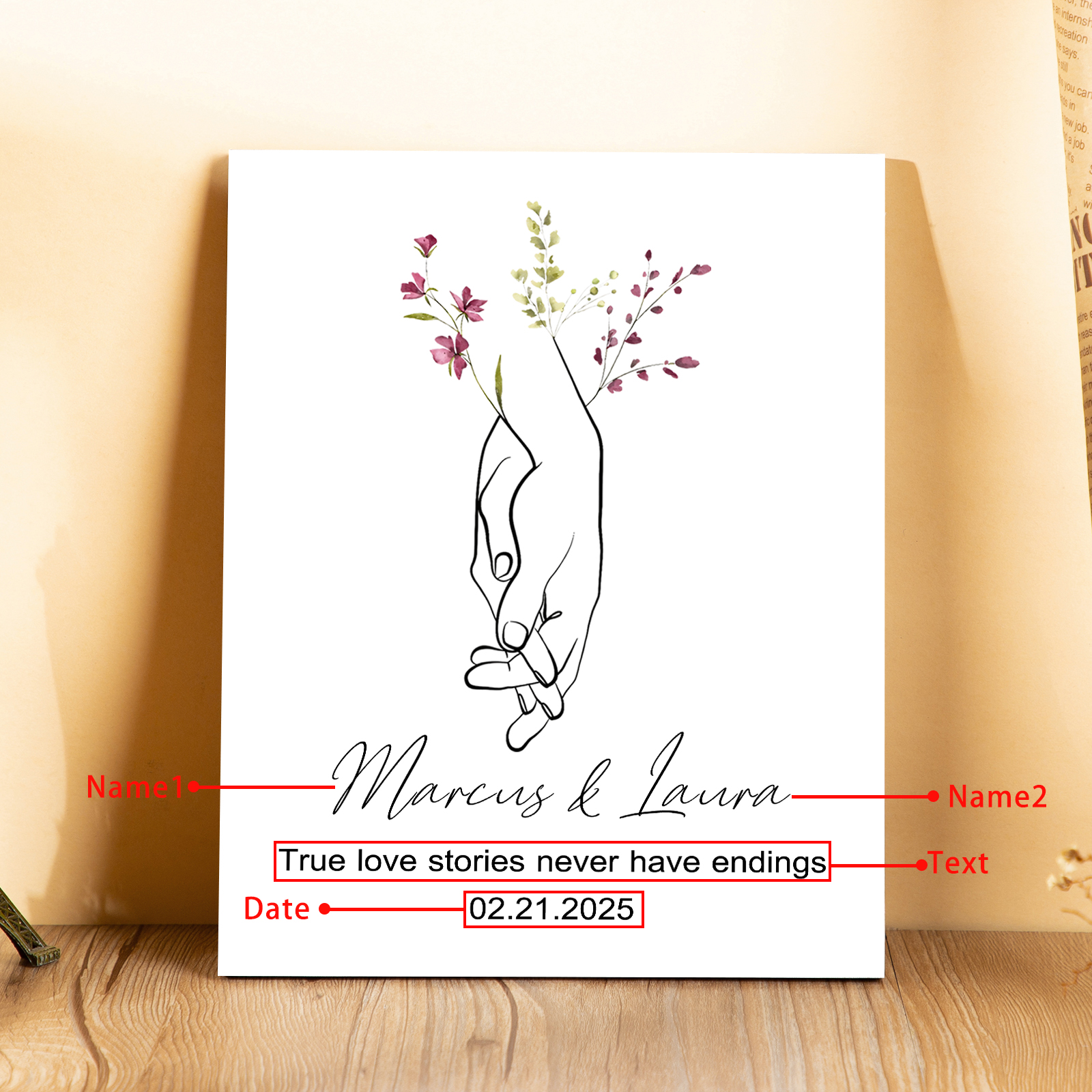 Personalised Wooden Plaque True Love Stories Holding Hands Gift for Couple