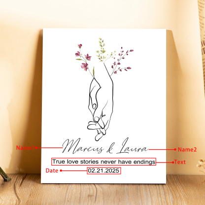 Personalised Wooden Plaque True Love Stories Holding Hands Gift for Couple