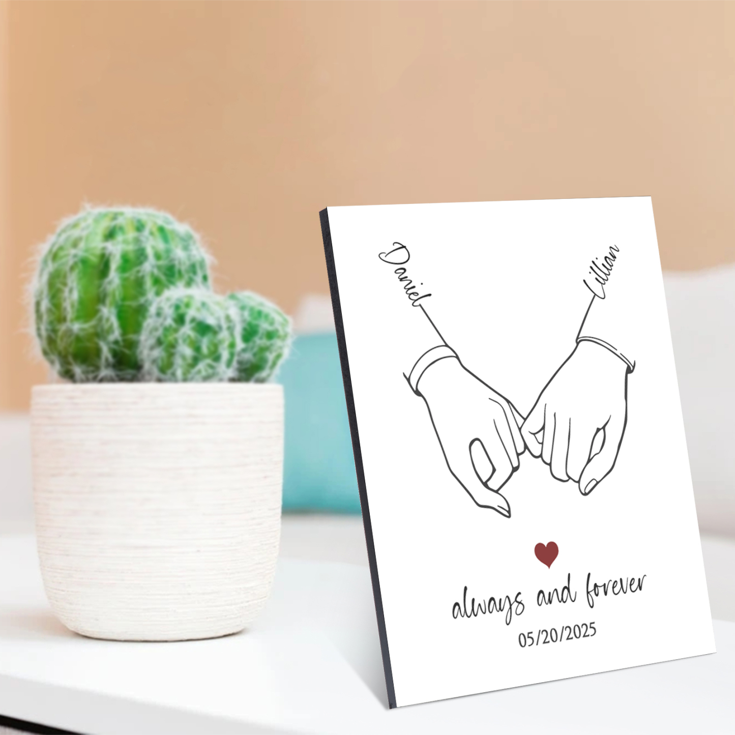 Personalised Pinky Promise Wooden Plaque Always and Forever Gift for Couple