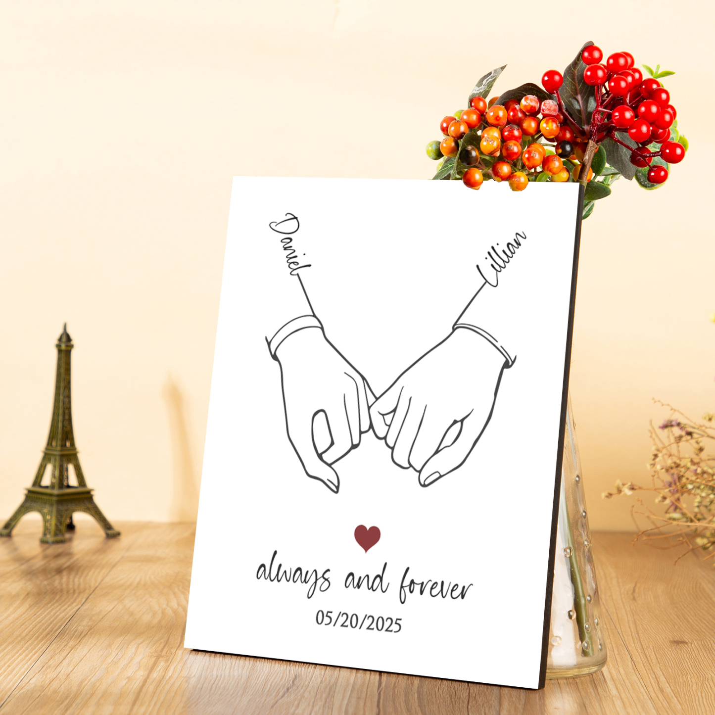 Personalised Pinky Promise Wooden Plaque Always and Forever Gift for Couple