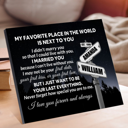 Personalised 2 Names and Year Wooden Plaque My Favorite Place in the World Is by Your Side Gift for Couples