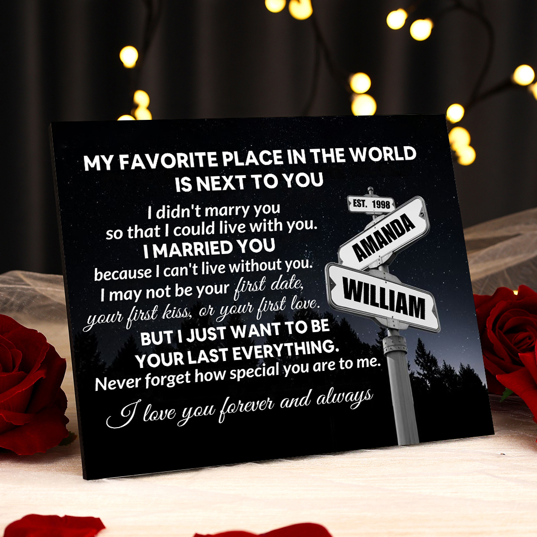 Personalised 2 Names and Year Wooden Plaque My Favorite Place in the World Is by Your Side Gift for Couples