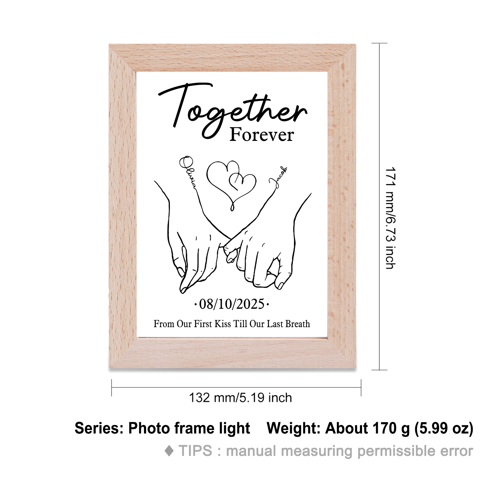 Personalised Light Frame Pinky Promise Customizable with 1 Special Date and 2 Names Together Forever Gift for Couples