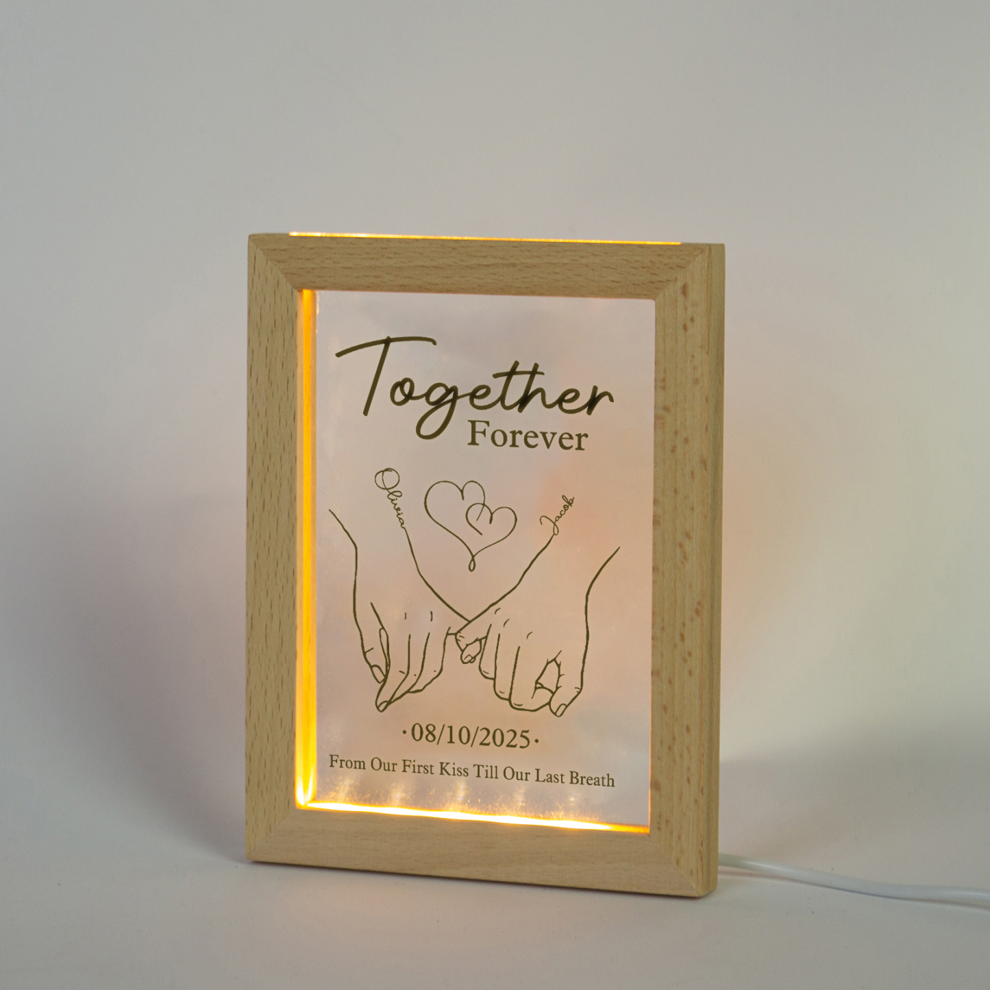 Personalised Light Frame Pinky Promise Customizable with 1 Special Date and 2 Names Together Forever Gift for Couples