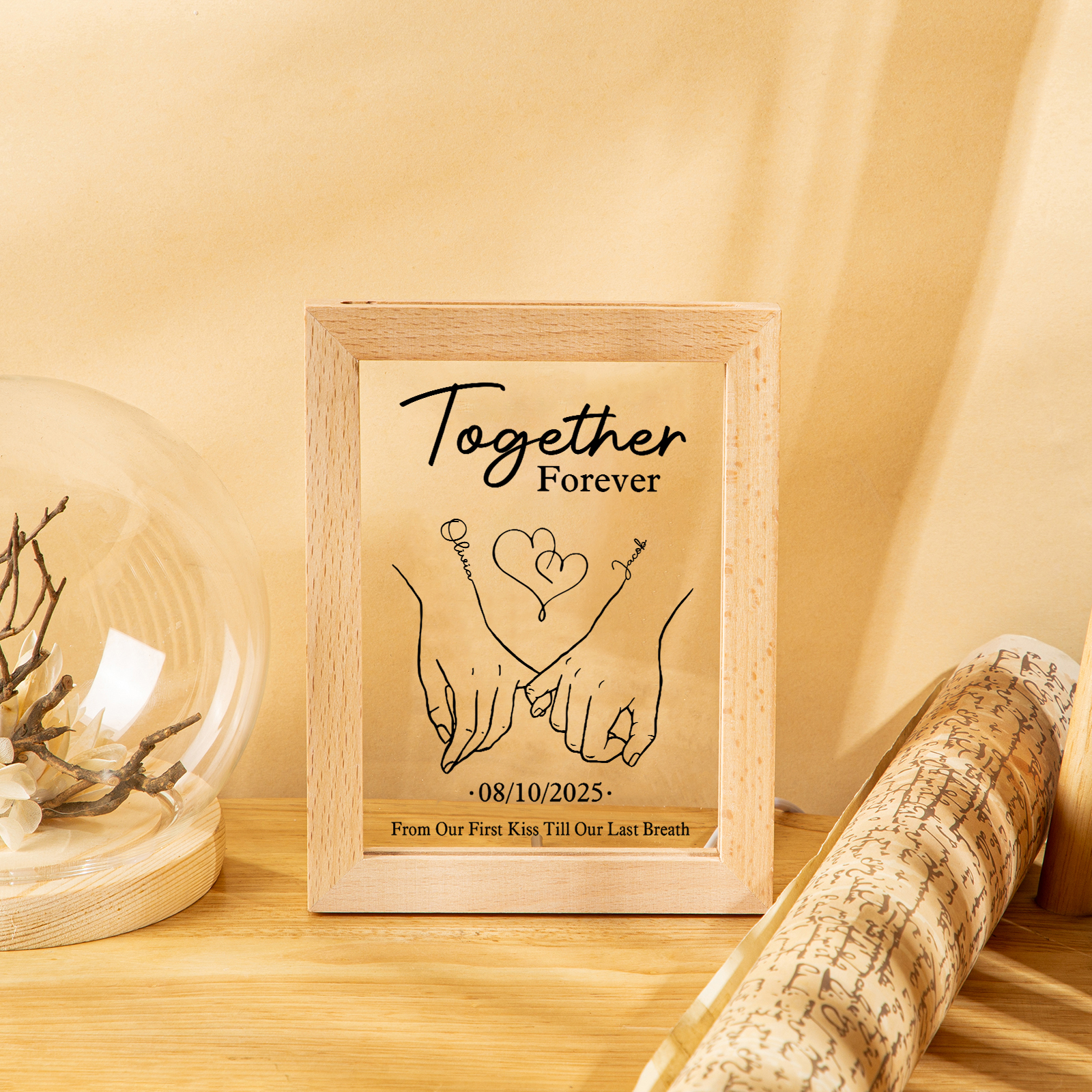 Personalised Light Frame Pinky Promise Customizable with 1 Special Date and 2 Names Together Forever Gift for Couples
