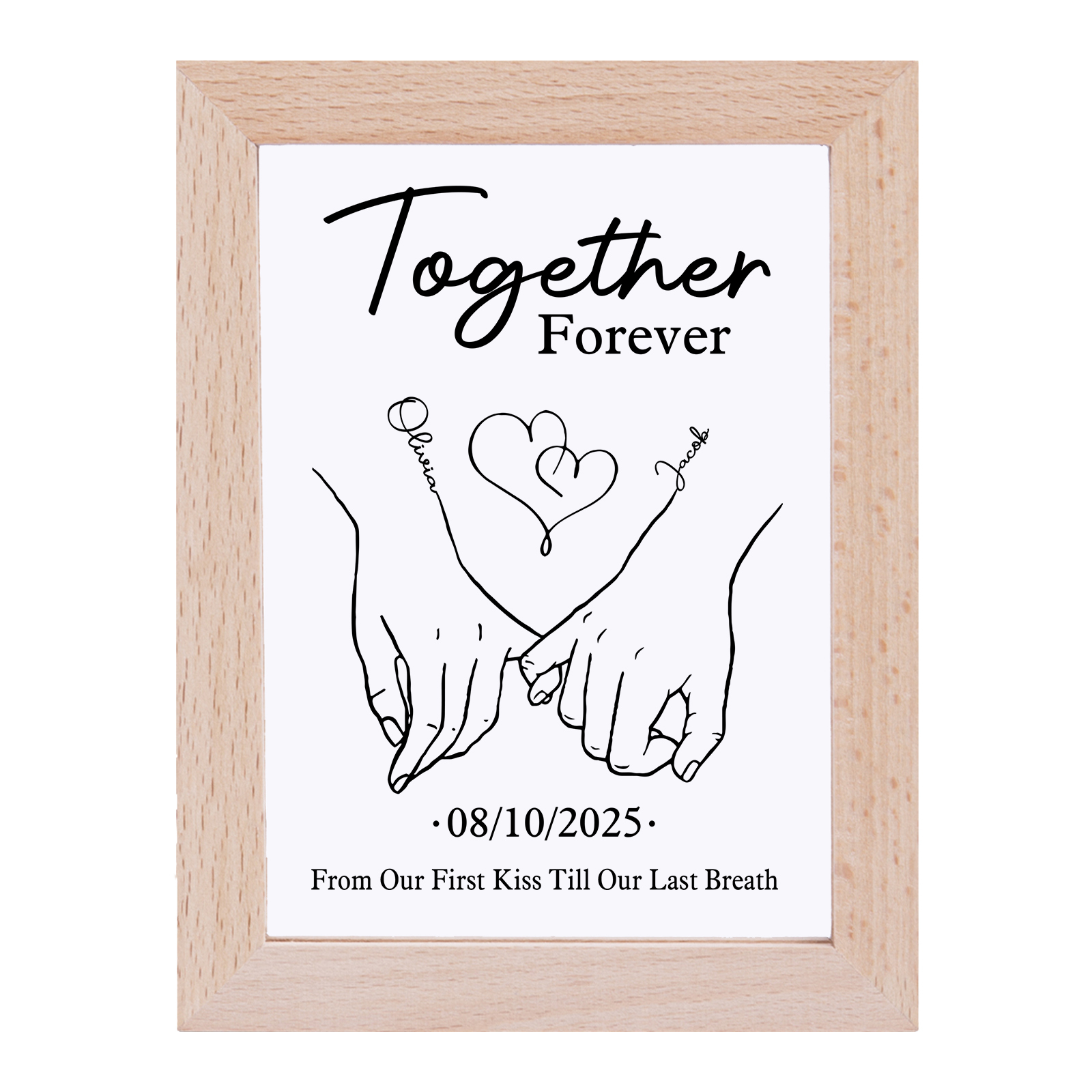 Personalised Light Frame Pinky Promise Customizable with 1 Special Date and 2 Names Together Forever Gift for Couples