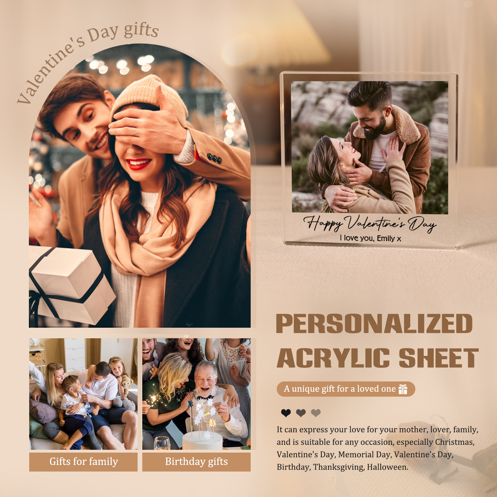 Personalised Photo Acrylic Plaque Custom 1 to 6 photos Gift for Couple