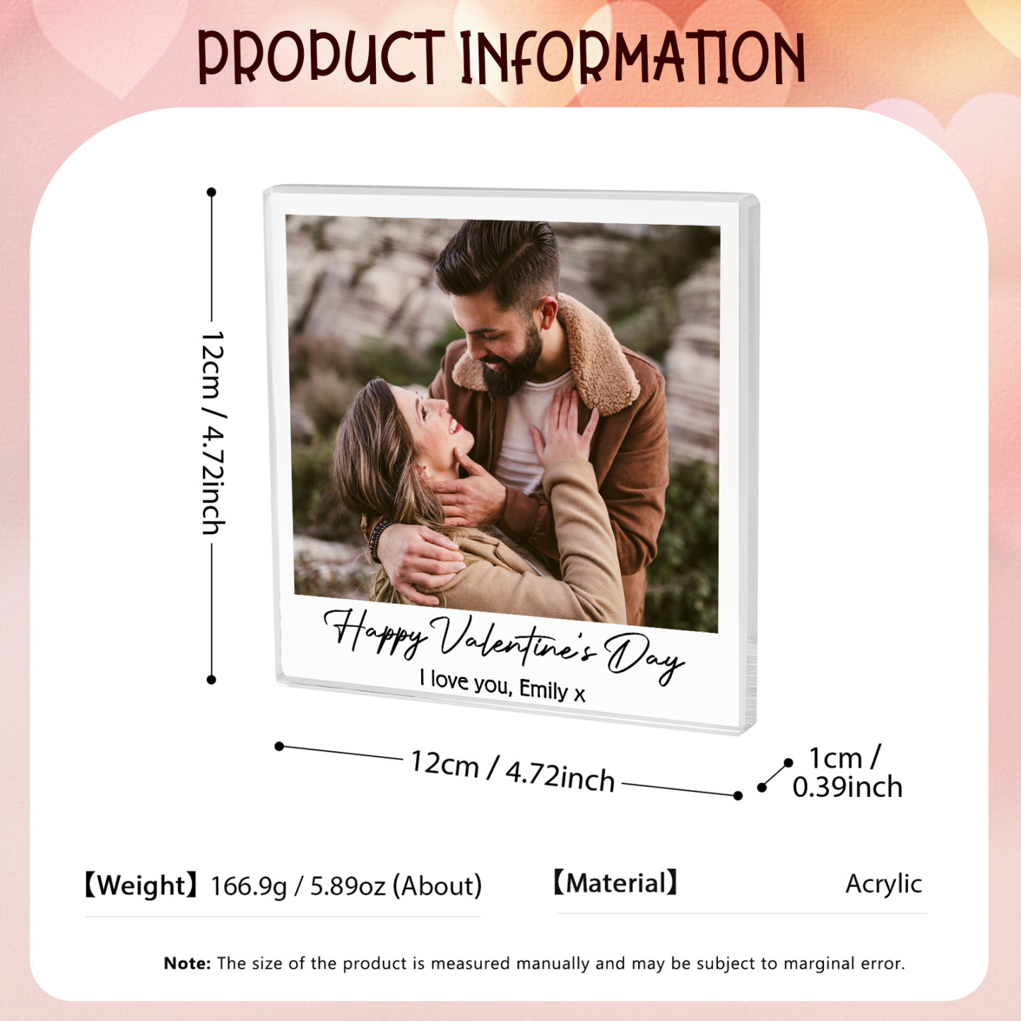 Personalised Photo Acrylic Plaque Custom 1 to 6 photos Gift for Couple