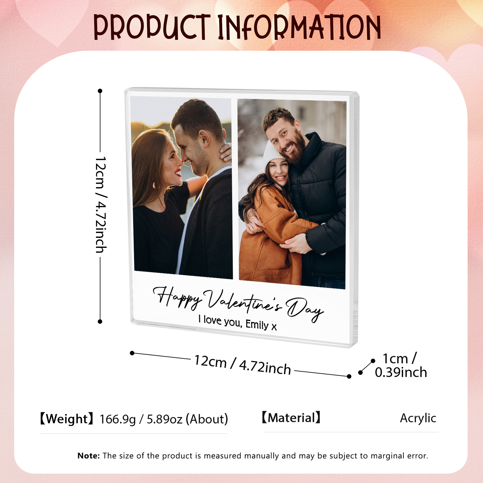 Personalised Photo Acrylic Plaque Custom 1 to 6 photos Gift for Couple