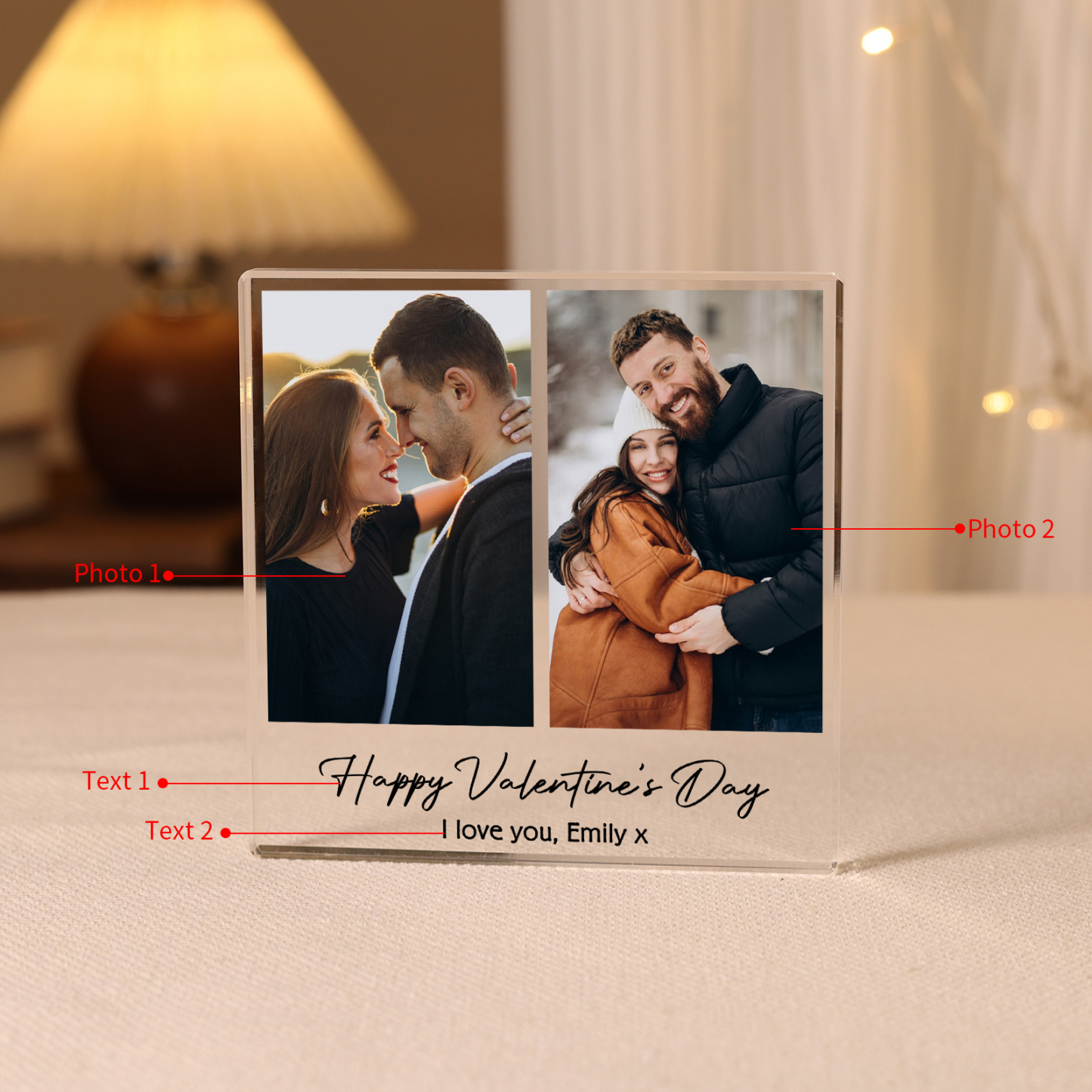 Personalised Photo Acrylic Plaque Custom 1 to 6 photos Gift for Couple