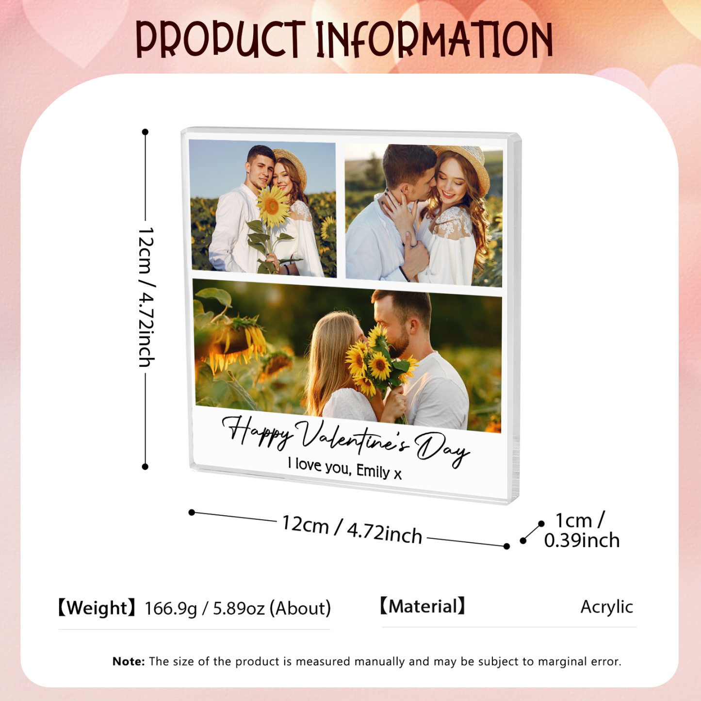 Personalised Photo Acrylic Plaque Custom 1 to 6 photos Gift for Couple