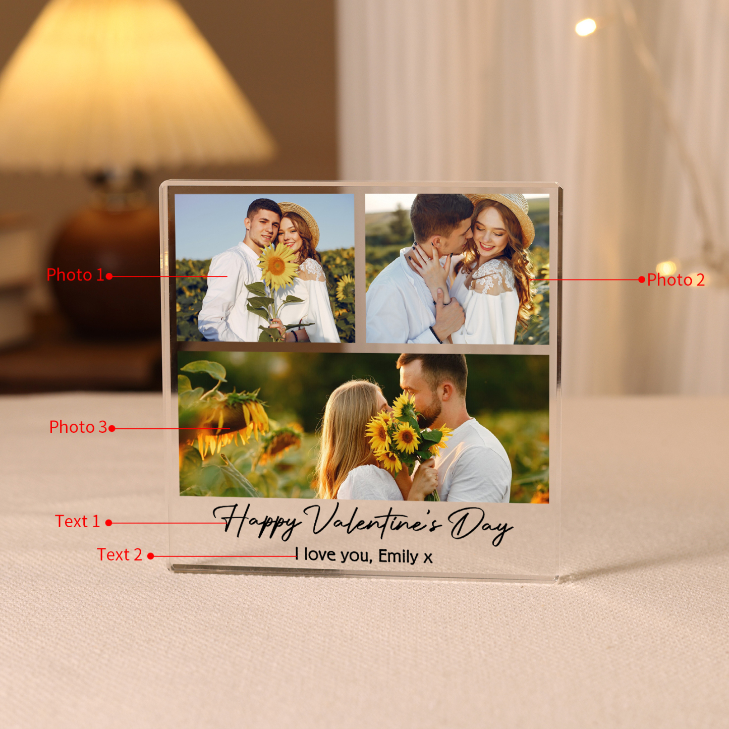 Personalised Photo Acrylic Plaque Custom 1 to 6 photos Gift for Couple