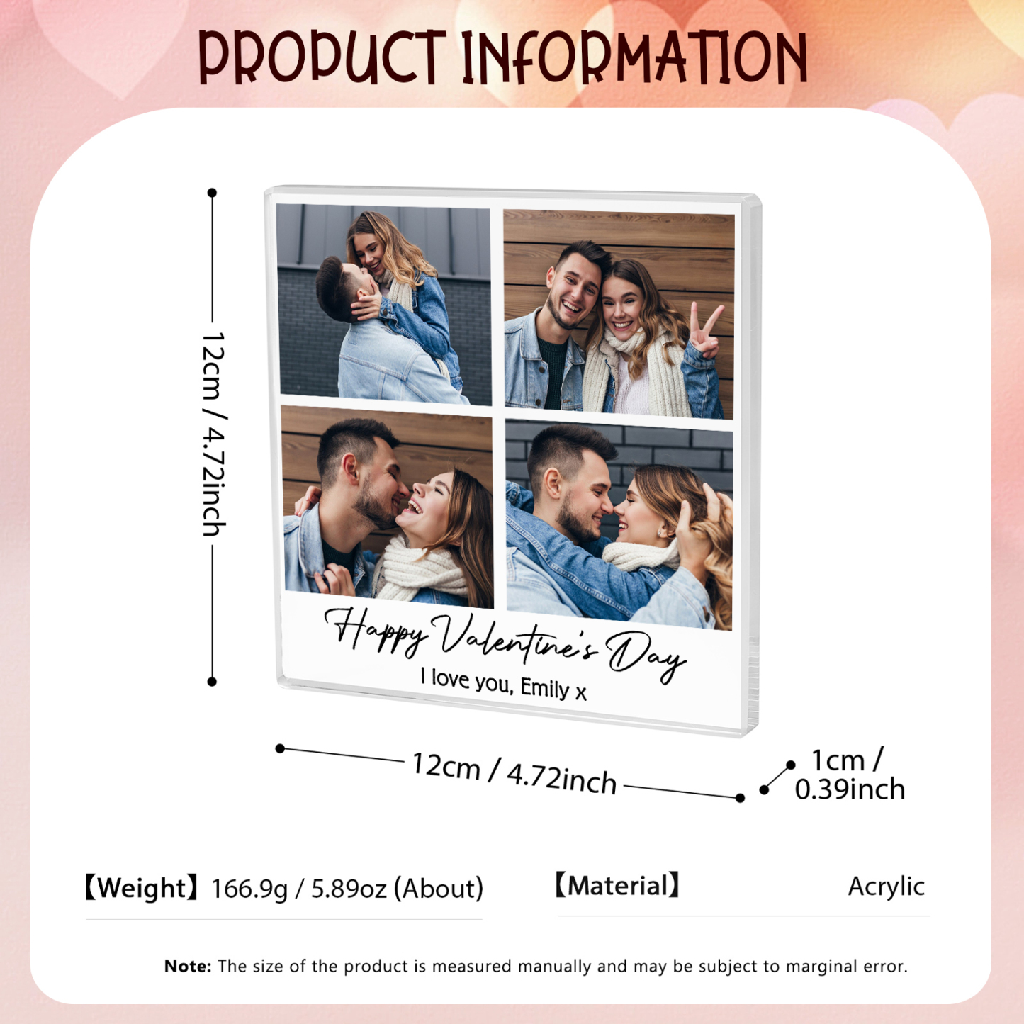 Personalised Photo Acrylic Plaque Custom 1 to 6 photos Gift for Couple