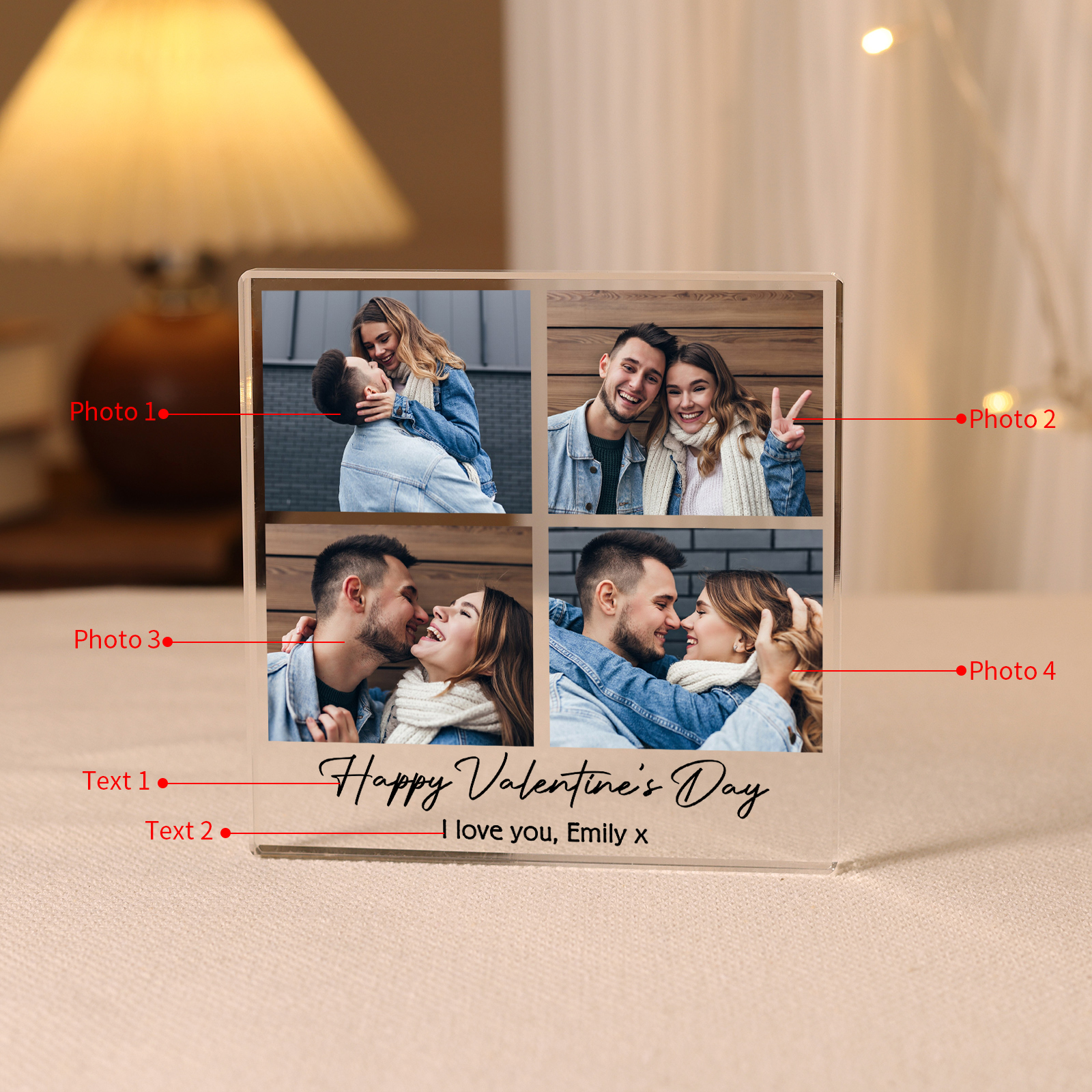 Personalised Photo Acrylic Plaque Custom 1 to 6 photos Gift for Couple