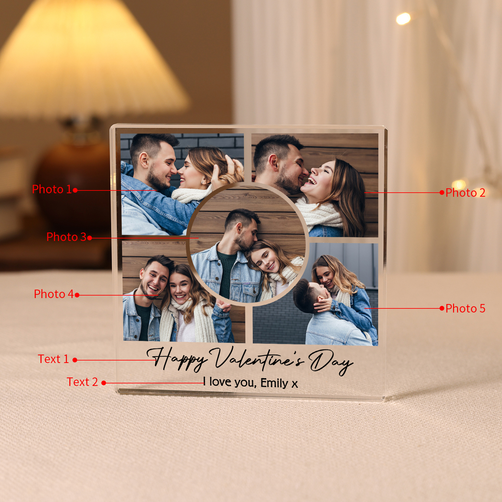 Personalised Photo Acrylic Plaque Custom 1 to 6 photos Gift for Couple