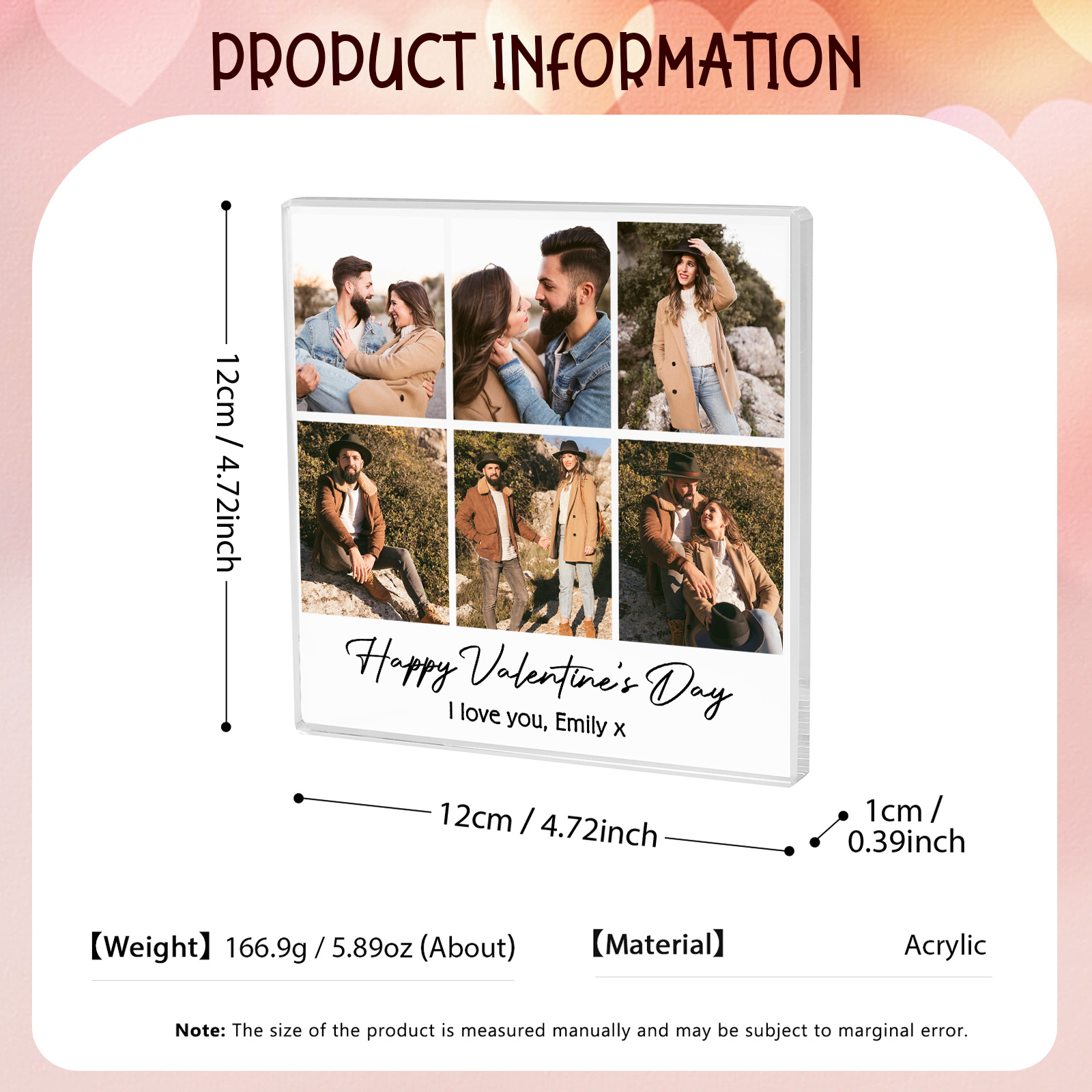 Personalised Photo Acrylic Plaque Custom 1 to 6 photos Gift for Couple