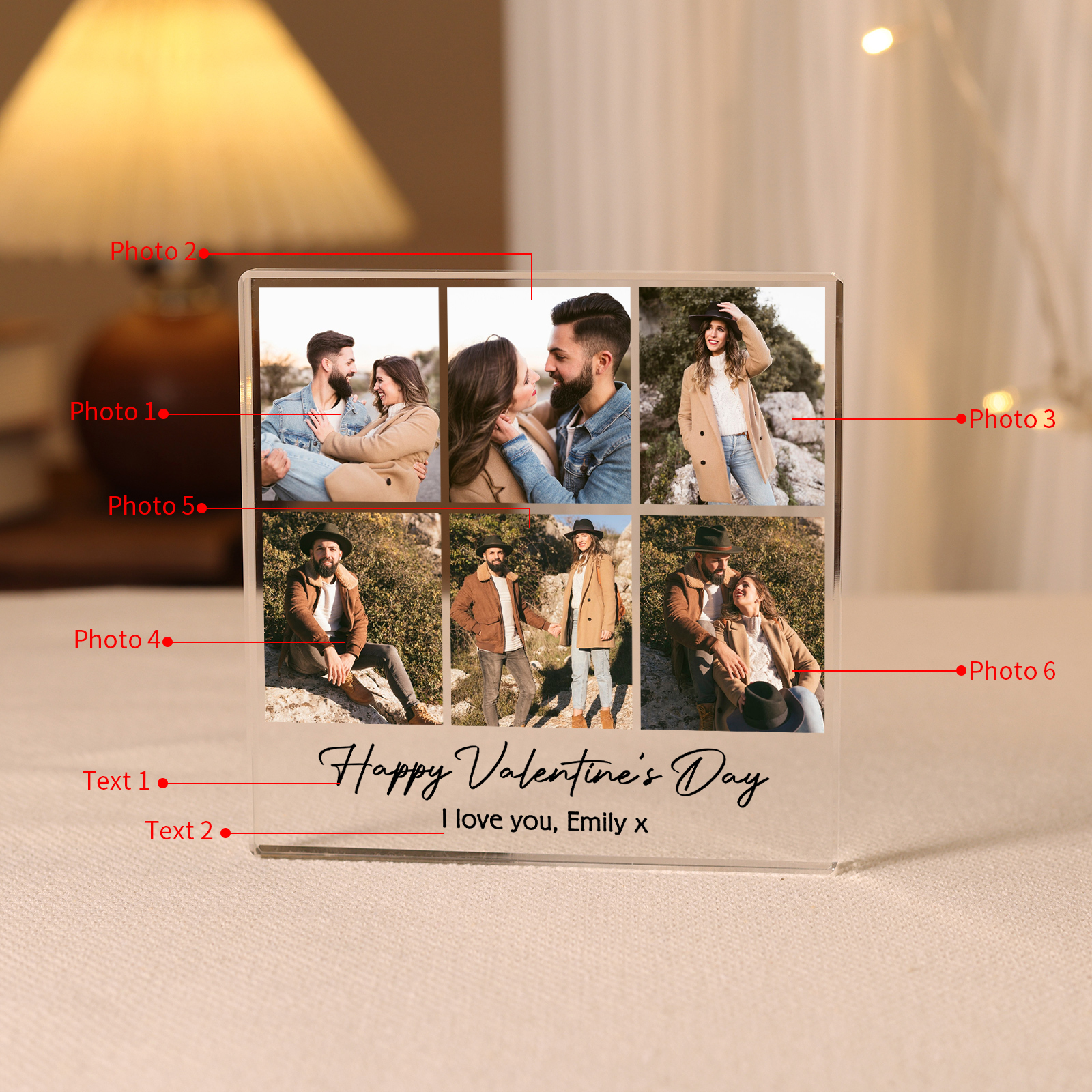 Personalised Photo Acrylic Plaque Custom 1 to 6 photos Gift for Couple