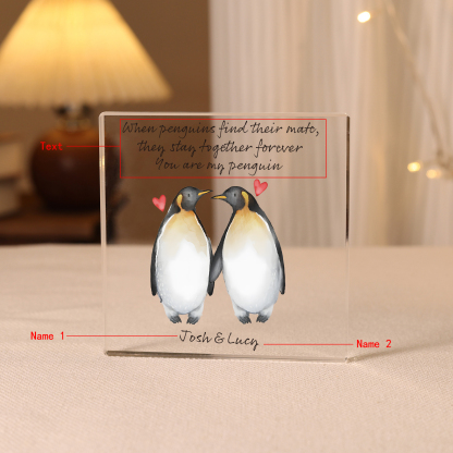 Personalised Acrylic Plaque 2 Penguins Holding Hands Valentine’s Day Gift for Her