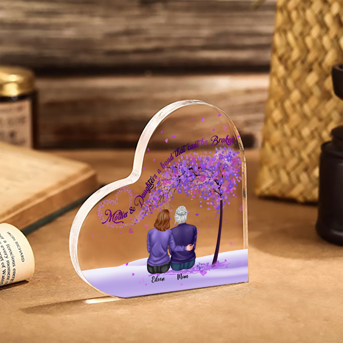 Personalised Heart Shaped Acrylic Plaque Mother and Daughters A Bond That Cant Be Broken Gift for Mom | Jessemade
