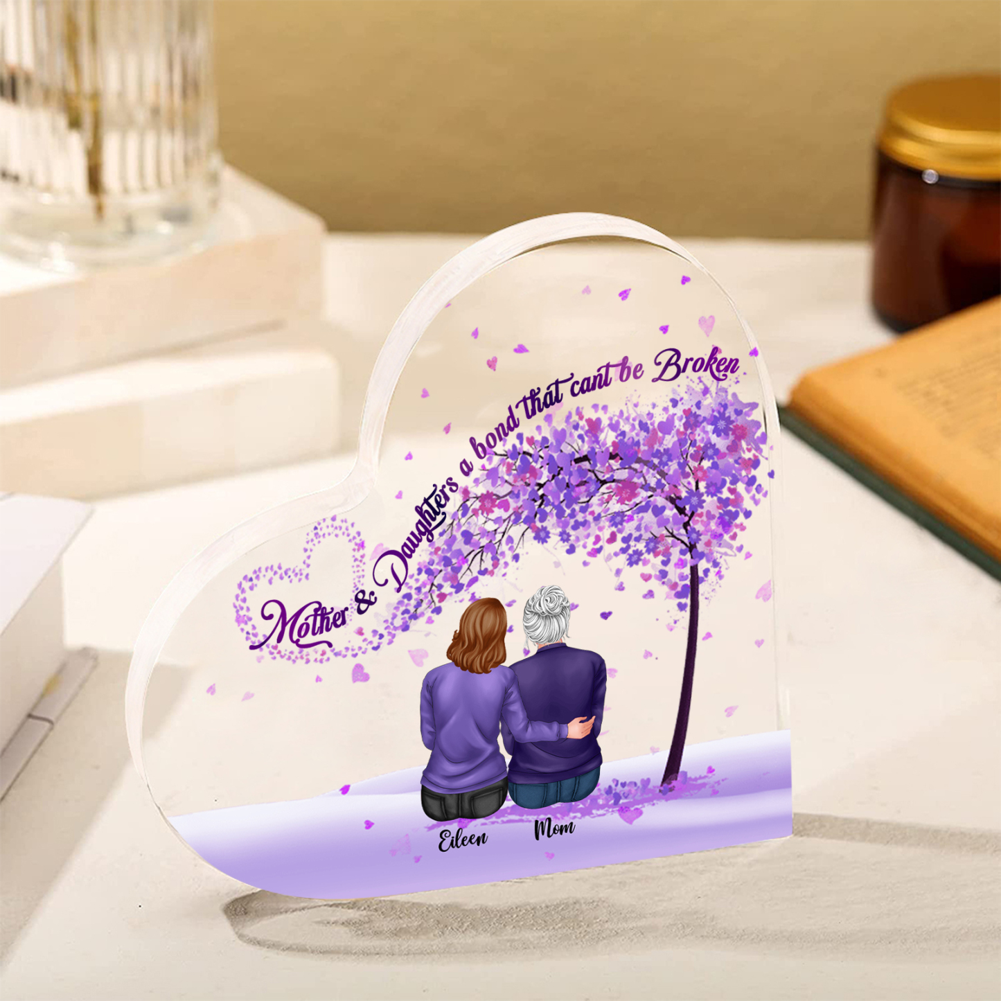 Personalised Heart Shaped Acrylic Plaque Mother and Daughters A Bond That Cant Be Broken Gift for Mom | Jessemade