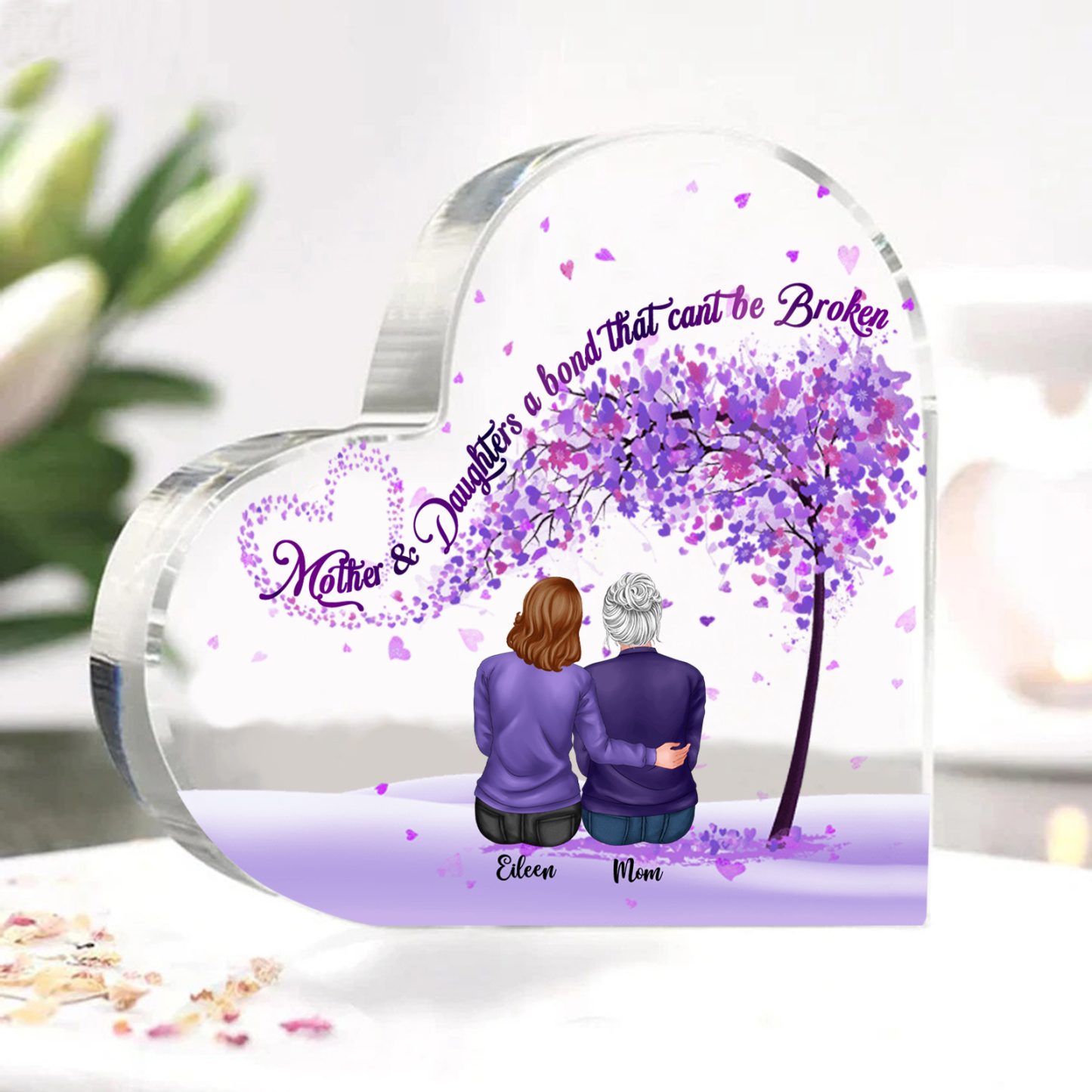 Personalised Heart Shaped Acrylic Plaque Mother and Daughters A Bond T